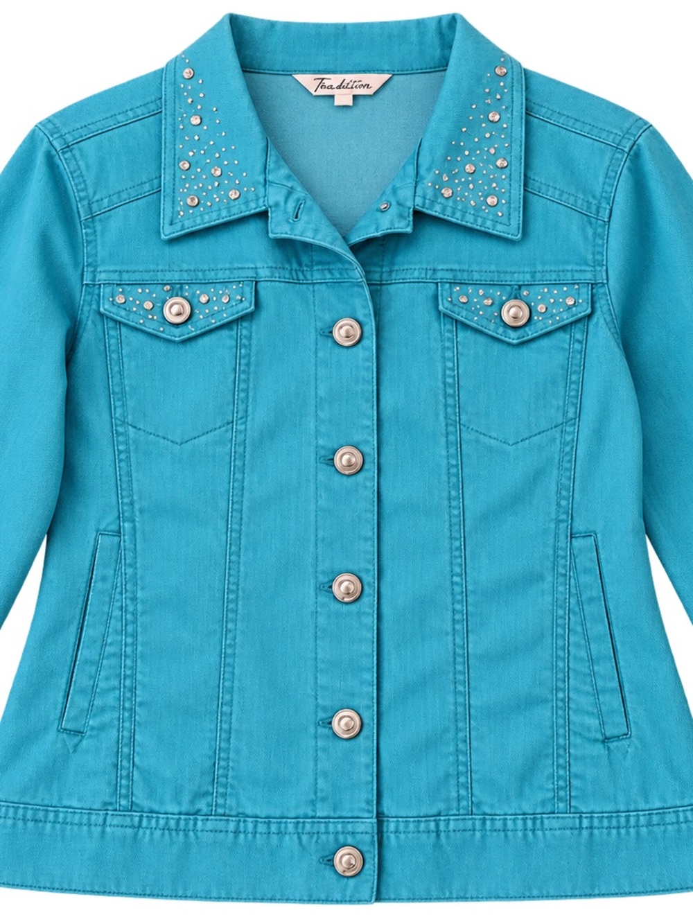Tradition Turquoise Rhinestone Stretch Jacket Size 16 - Picture 2 of 4